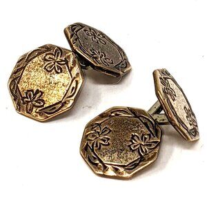 Vintage Art Deco Style Octagon Cufflinks Gold Tone Double-Sided Unmarked Bridge